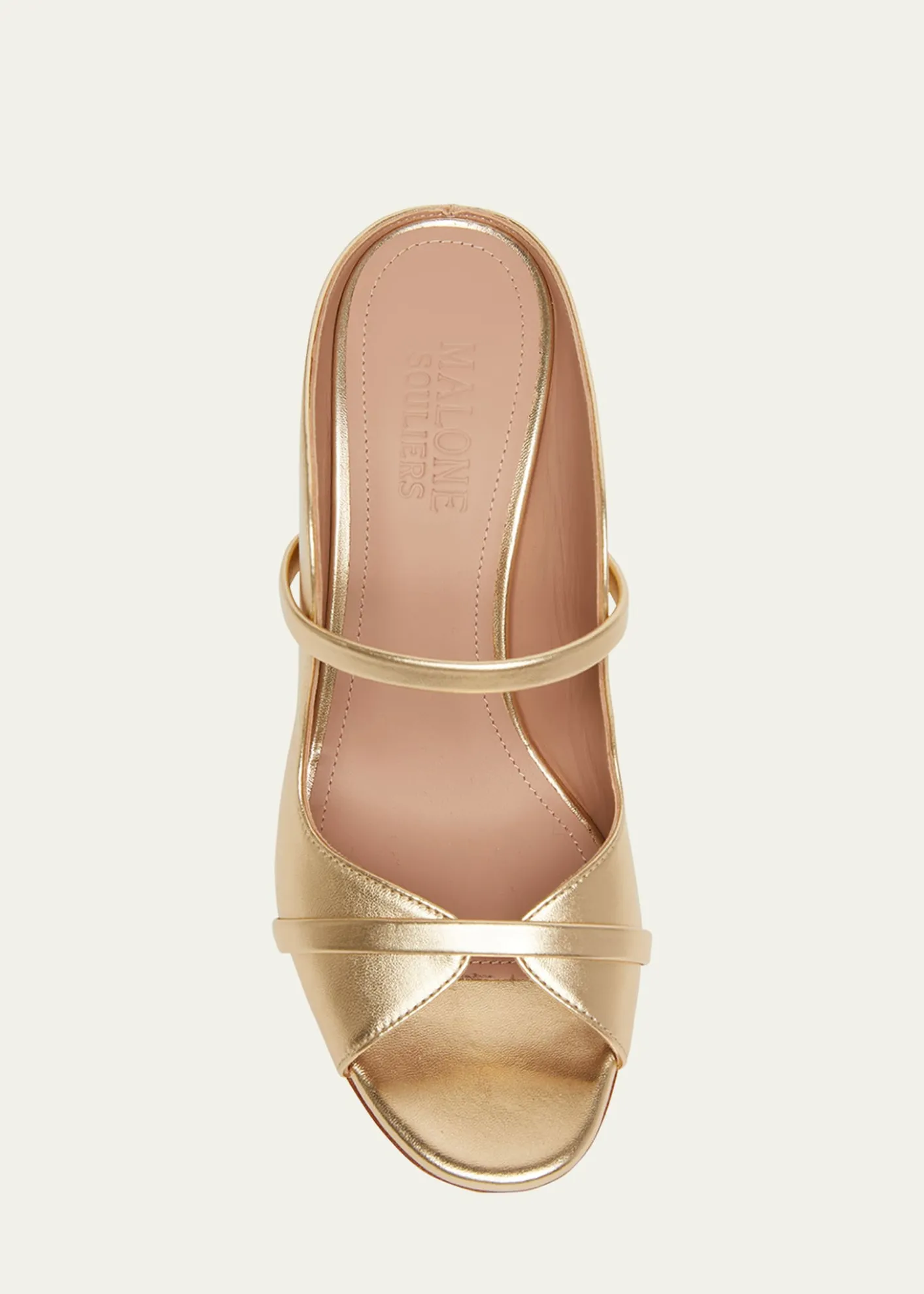 Malone SouliersNorah Metallic Leather Two-Band Block Heel Sandals