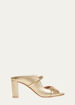 Malone SouliersNorah Metallic Leather Two-Band Block Heel Sandals
