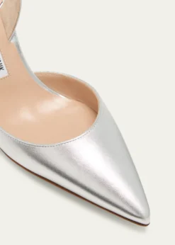 Manolo BlahnikCarolyne Metallic Leather Mid-Heel Slingback Pumps