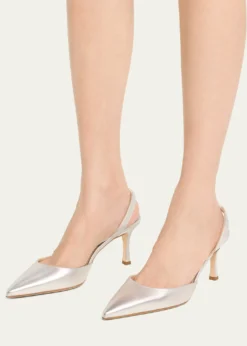 Manolo BlahnikCarolyne Metallic Leather Mid-Heel Slingback Pumps