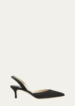 Manolo BlahnikCarolyne Satin Low-Heel Slingback Pumps, Black