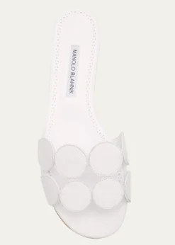Manolo BlahnikCircle-Cut Leather Flat Slide Sandals