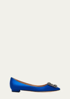 Manolo BlahnikHangisi Crystal-Buckle Satin Flat