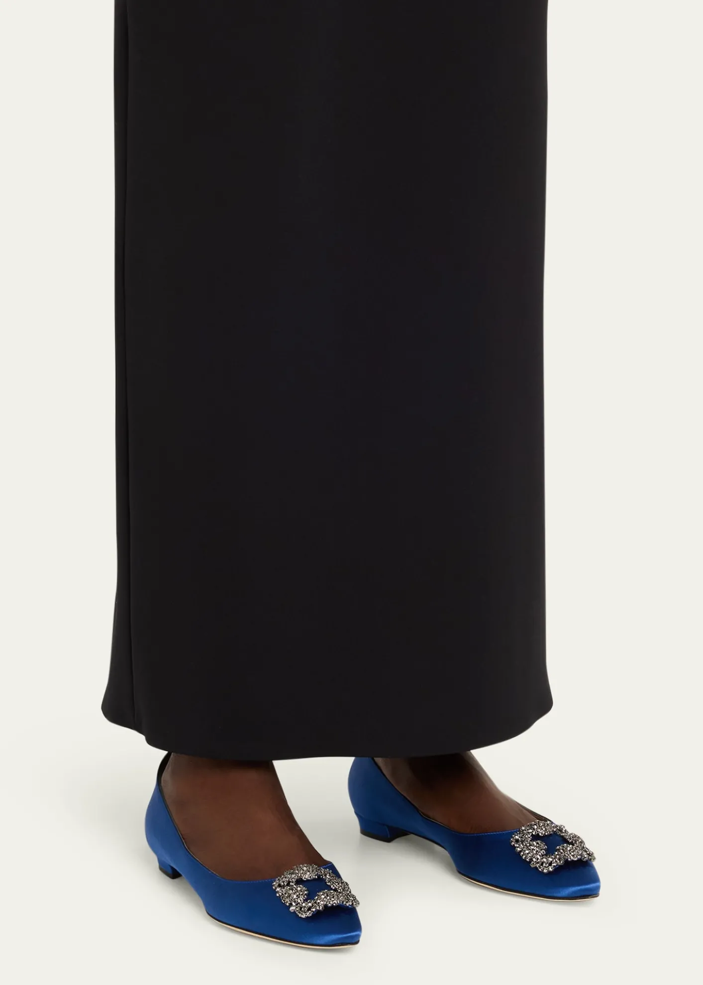 Manolo BlahnikHangisi Crystal-Buckle Satin Flat