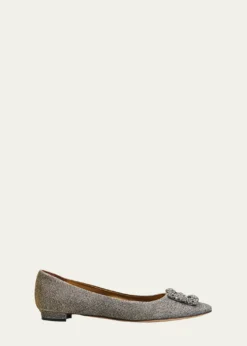 Manolo BlahnikHangisi Metallic Fabric Buckle Flat