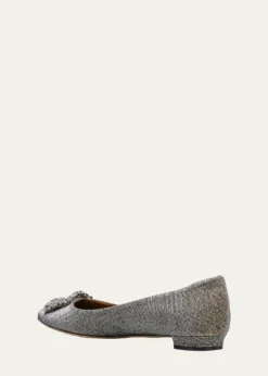 Manolo BlahnikHangisi Metallic Fabric Buckle Flat