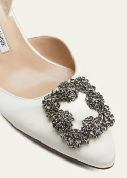 Manolo BlahnikHangsi Satin Crystal-Buckle Halter Pumps