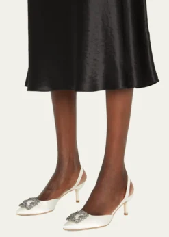 Manolo BlahnikHangsi Satin Crystal-Buckle Halter Pumps