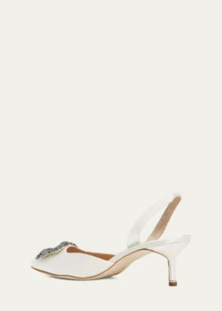 Manolo BlahnikHangsi Satin Crystal-Buckle Halter Pumps