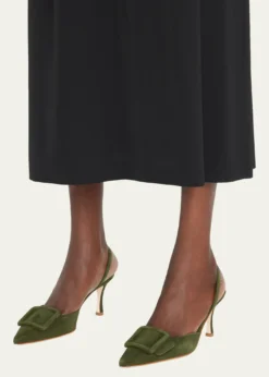 Manolo BlahnikMaysli Suede Bow Slingback Pumps