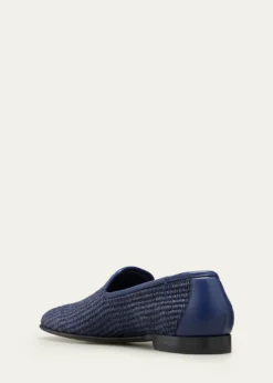 Manolo BlahnikMen's Mario Raffia Slippers, Navy