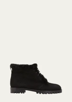 Manolo BlahnikMircus Suede Shearling Lace-Up Booties