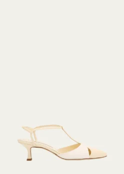 Manolo BlahnikMixed Leather T-Strap Pumps