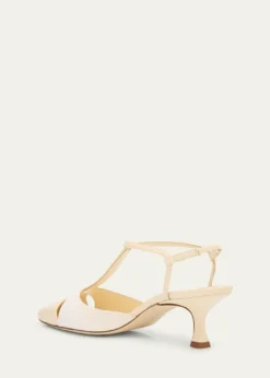 Manolo BlahnikMixed Leather T-Strap Pumps