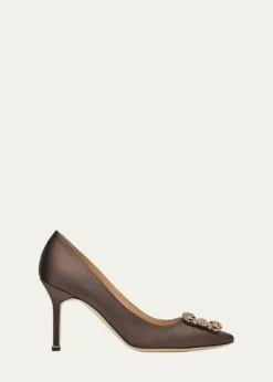 Manolo Blahnik90mm Hangisis Satin Pumps with Crystal Buckle