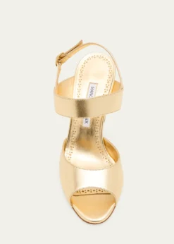 Manolo Blahnik90mm Khiko Metallic Leather Peep-Toe Slingback Sandals