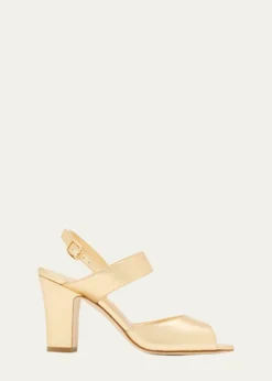 Manolo Blahnik90mm Khiko Metallic Leather Peep-Toe Slingback Sandals