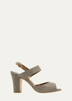 Manolo Blahnik90mm Khiko Metallic Peep-Toe Slingback Sandals