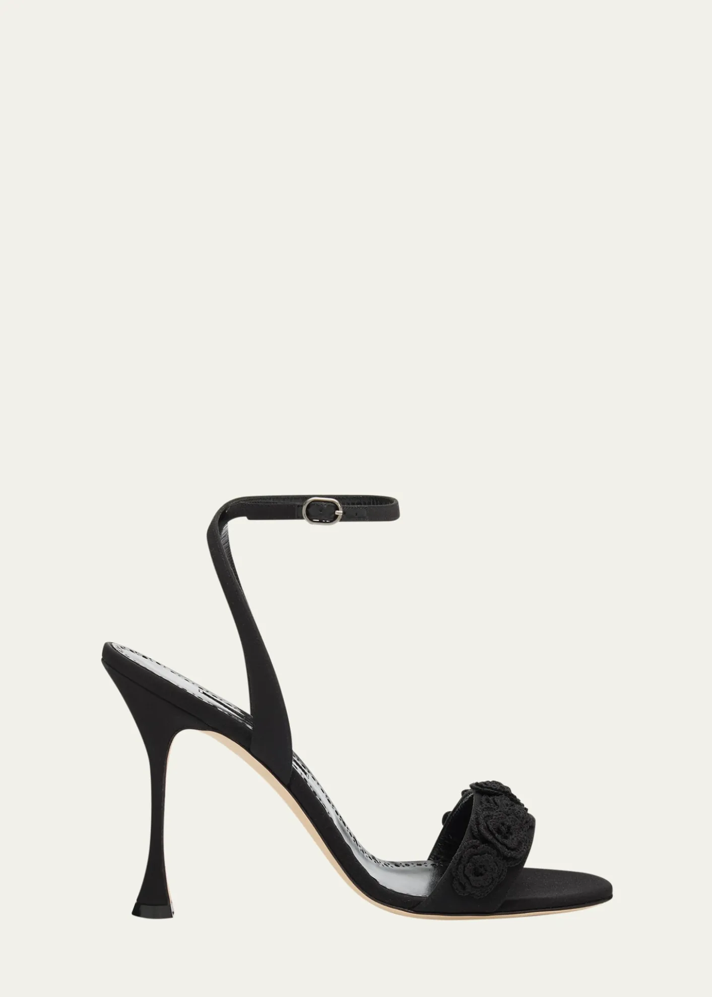 Manolo Blahnik105mm Raosnu Crochet Flower Ankle-Strap Sandals