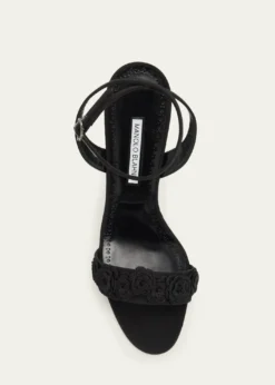 Manolo Blahnik105mm Raosnu Crochet Flower Ankle-Strap Sandals