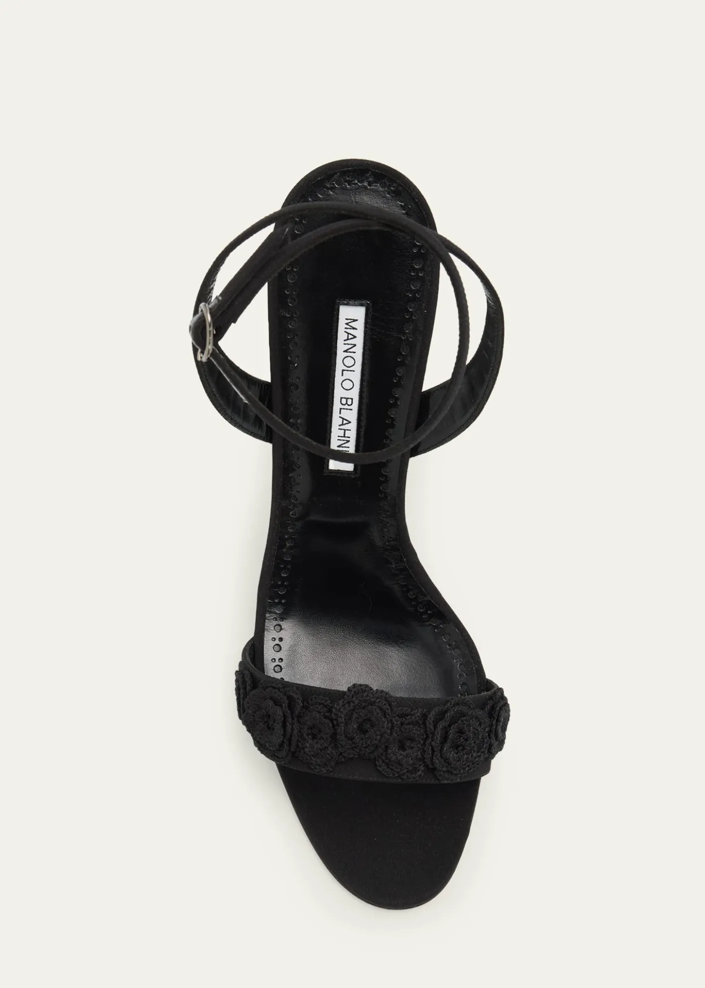Manolo Blahnik105mm Raosnu Crochet Flower Ankle-Strap Sandals