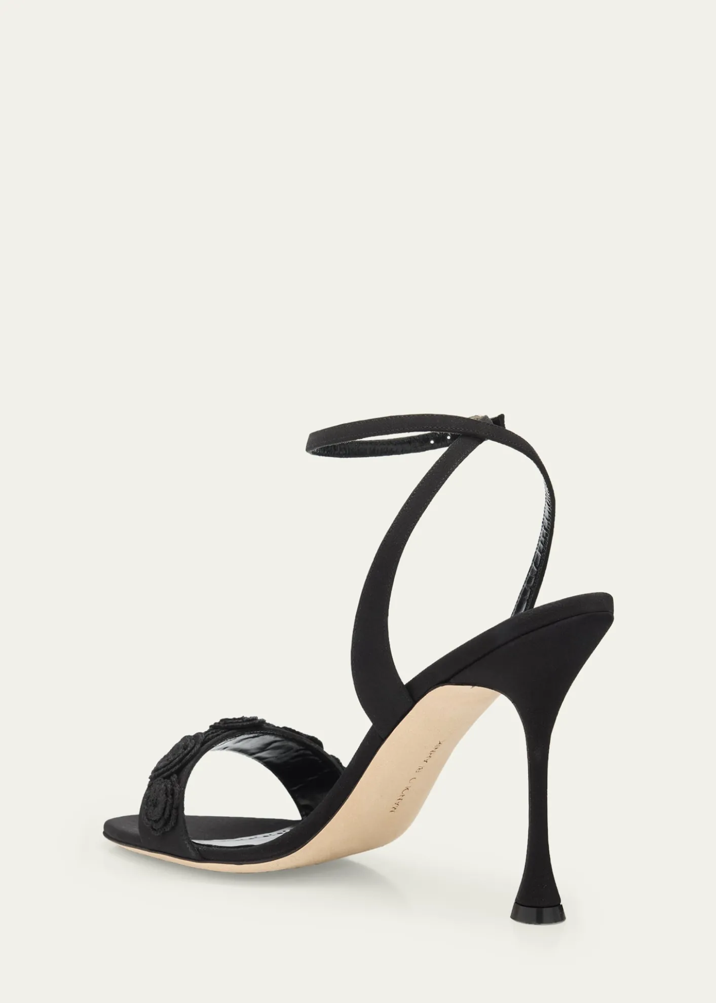 Manolo Blahnik105mm Raosnu Crochet Flower Ankle-Strap Sandals