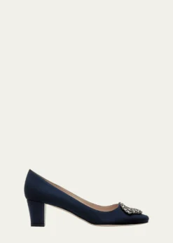Manolo BlahnikOkkatto Crystal Silk Block-Heel Pumps