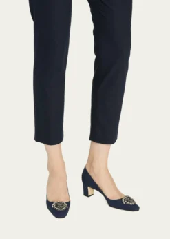 Manolo BlahnikOkkatto Crystal Silk Block-Heel Pumps