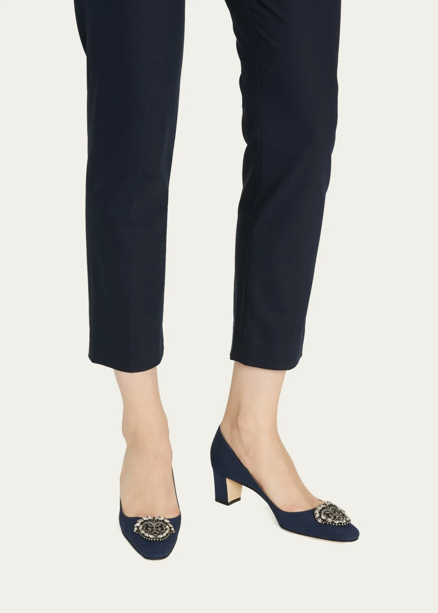 Manolo BlahnikOkkatto Crystal Silk Block-Heel Pumps