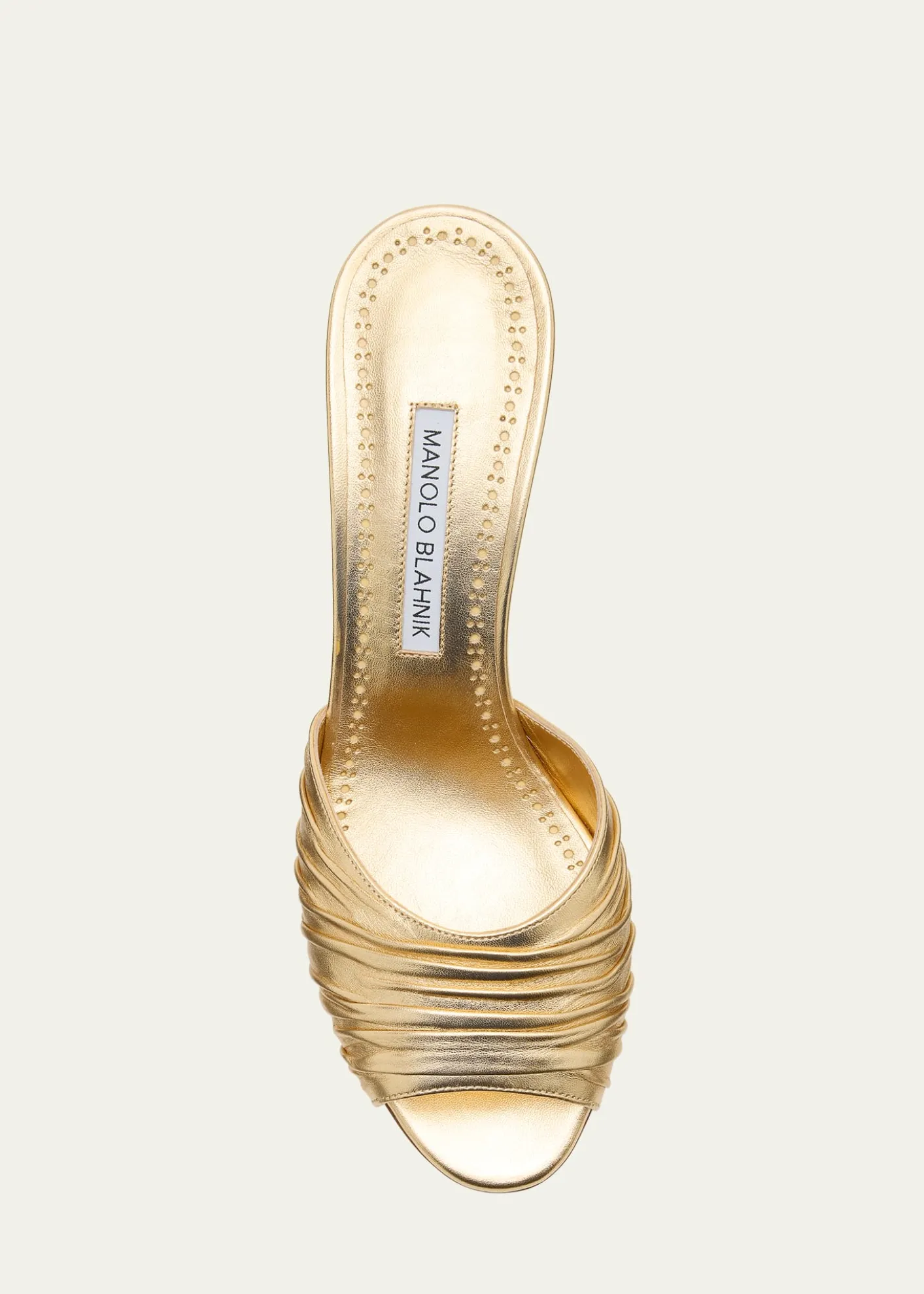 Manolo BlahnikPirua Ruched Metallic Mule Sandals