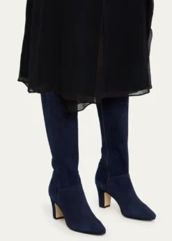 Manolo BlahnikPitana Suede Block-Heel Knee Boots