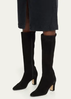Manolo BlahnikPitana Suede Block-Heel Knee Boots