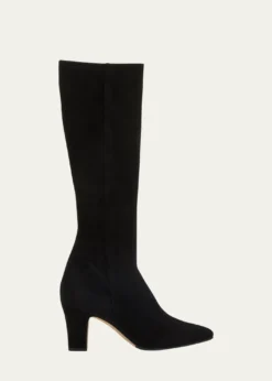 Manolo BlahnikPitana Suede Block-Heel Knee Boots