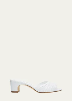 Manolo BlahnikRuched Leather Slide Sandals
