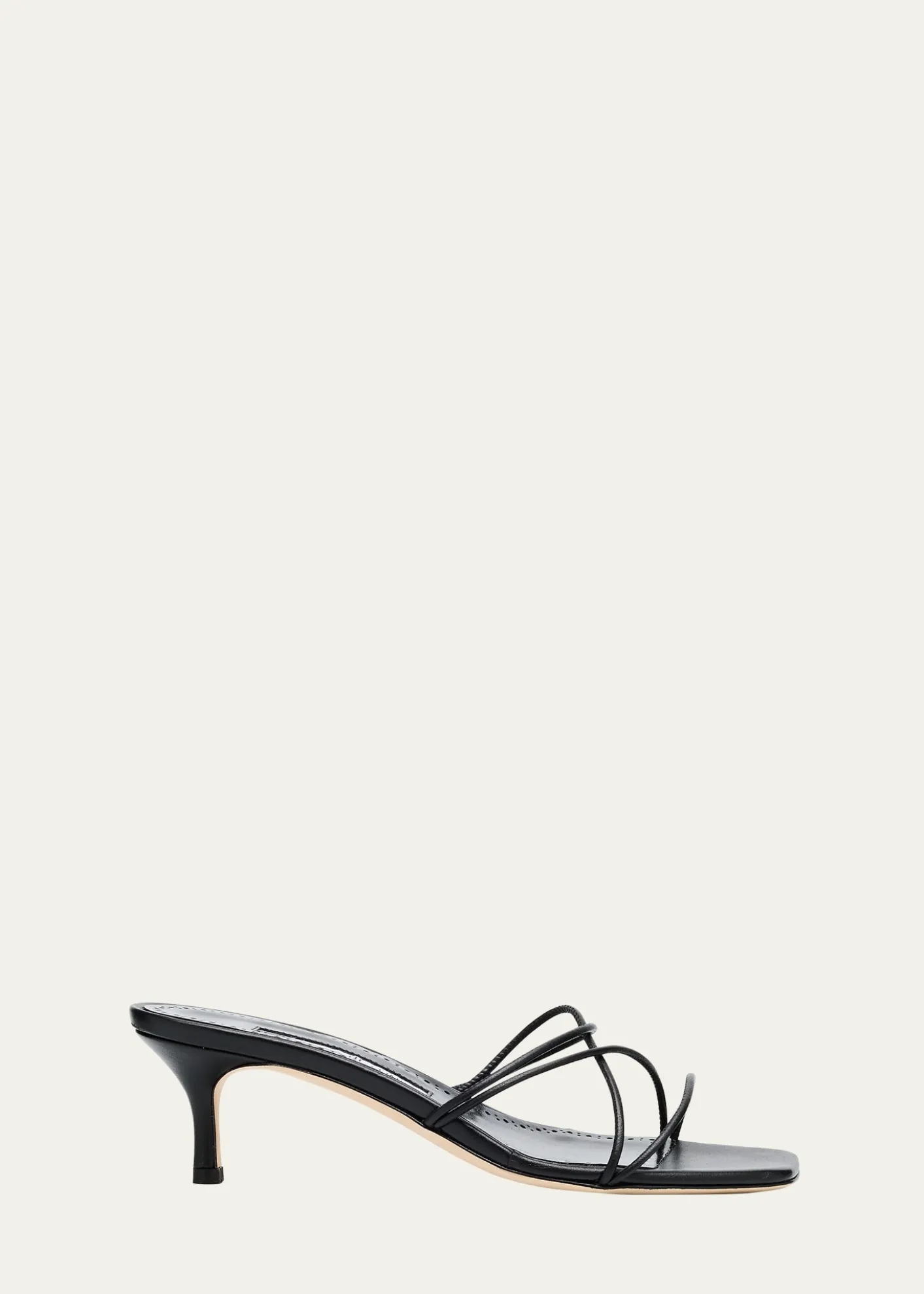 Manolo BlahnikStrappy Leather Kitten-Heel Mule Sandals