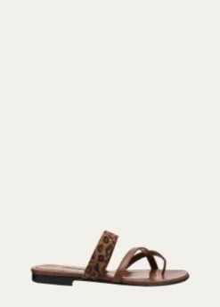 Manolo BlahnikSusa Leather and Leopard-Printed Suede Crisscross Flat Sandals