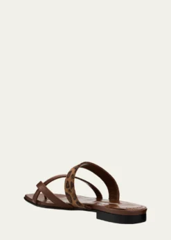 Manolo BlahnikSusa Leather and Leopard-Printed Suede Crisscross Flat Sandals
