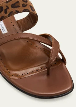 Manolo BlahnikSusa Leather and Leopard-Printed Suede Crisscross Flat Sandals