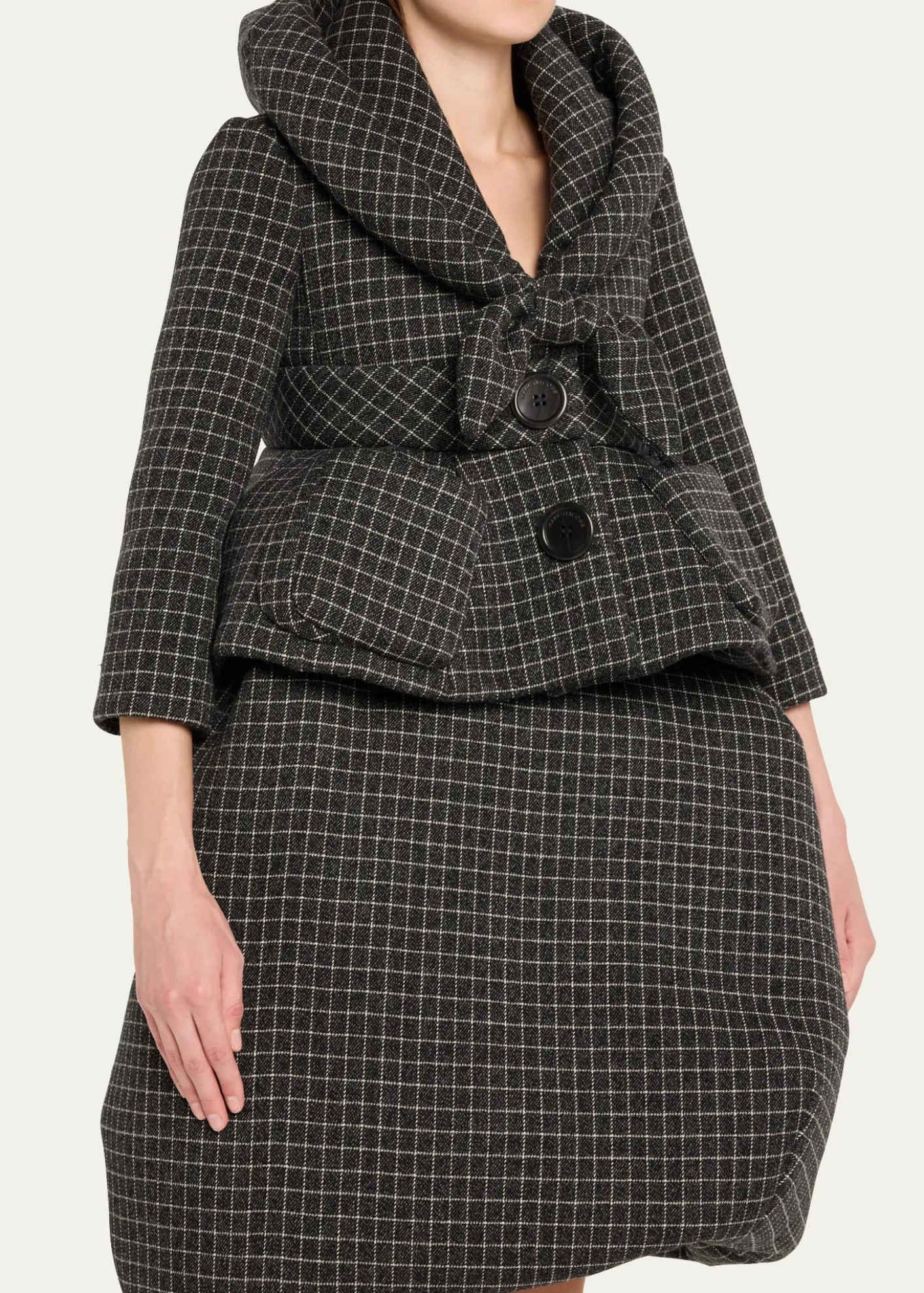Marc Jacobs RunwayCheck Wool Padded Crop Hooded Jacket