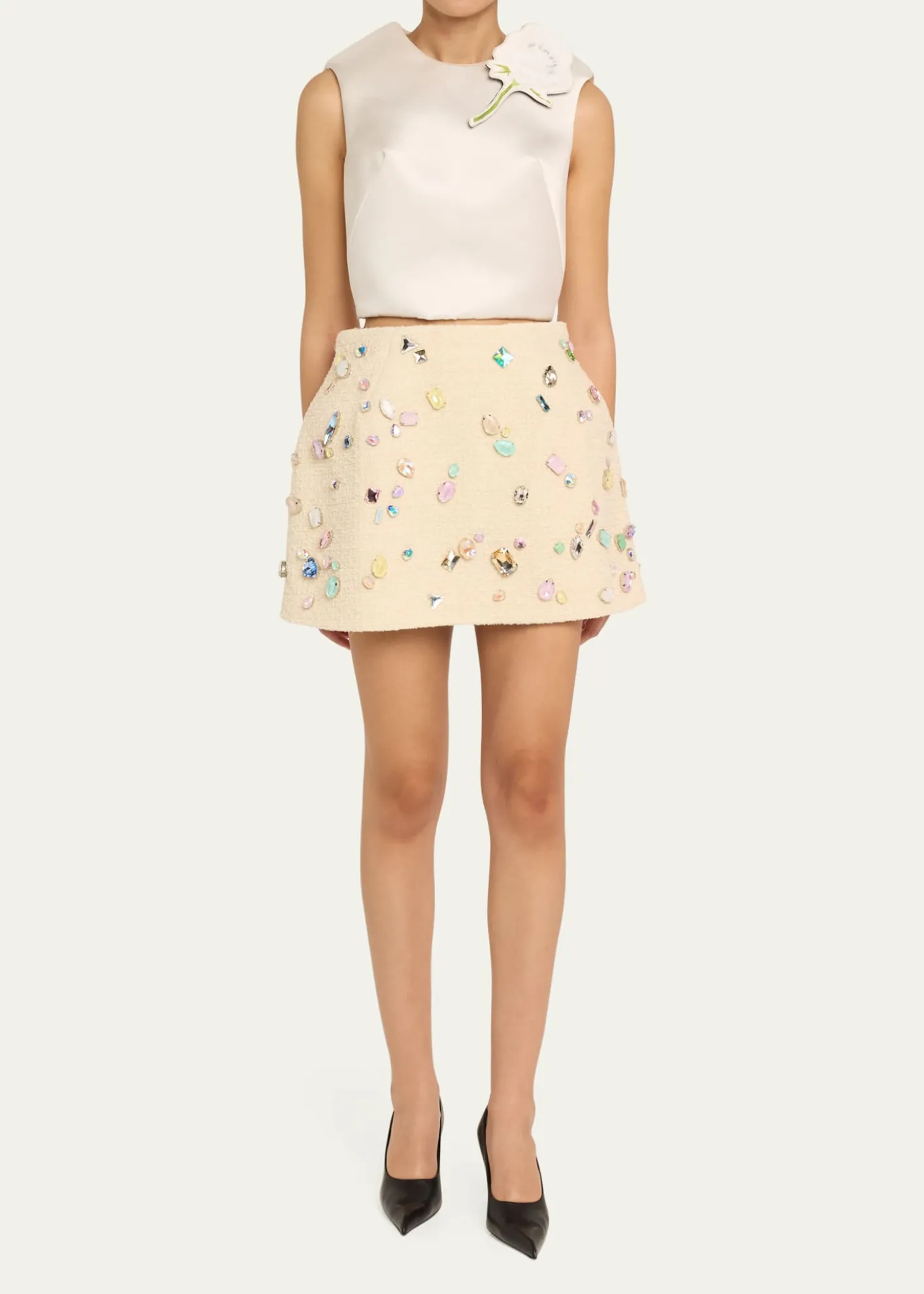 Marc Jacobs RunwayFloral Brooch Cropped Silk Shell Top