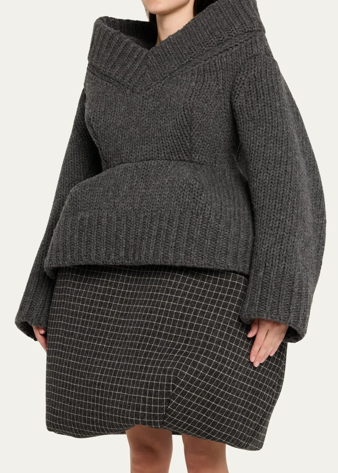 Marc Jacobs RunwayPadded V-Neck Peplum Sweater