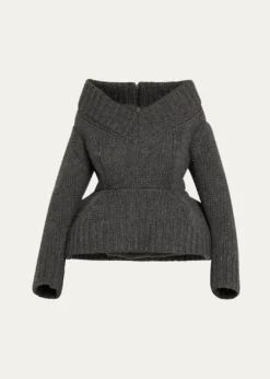 Marc Jacobs RunwayPadded V-Neck Peplum Sweater
