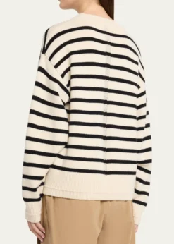 MARIA MCMANUSCashmere and Cotton Stripe Ladder Stitch Crewneck Sweater