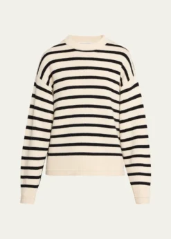 MARIA MCMANUSCashmere and Cotton Stripe Ladder Stitch Crewneck Sweater
