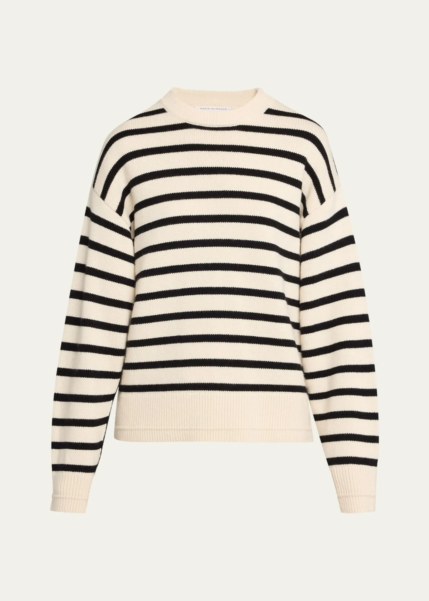 MARIA MCMANUSCashmere and Cotton Stripe Ladder Stitch Crewneck Sweater