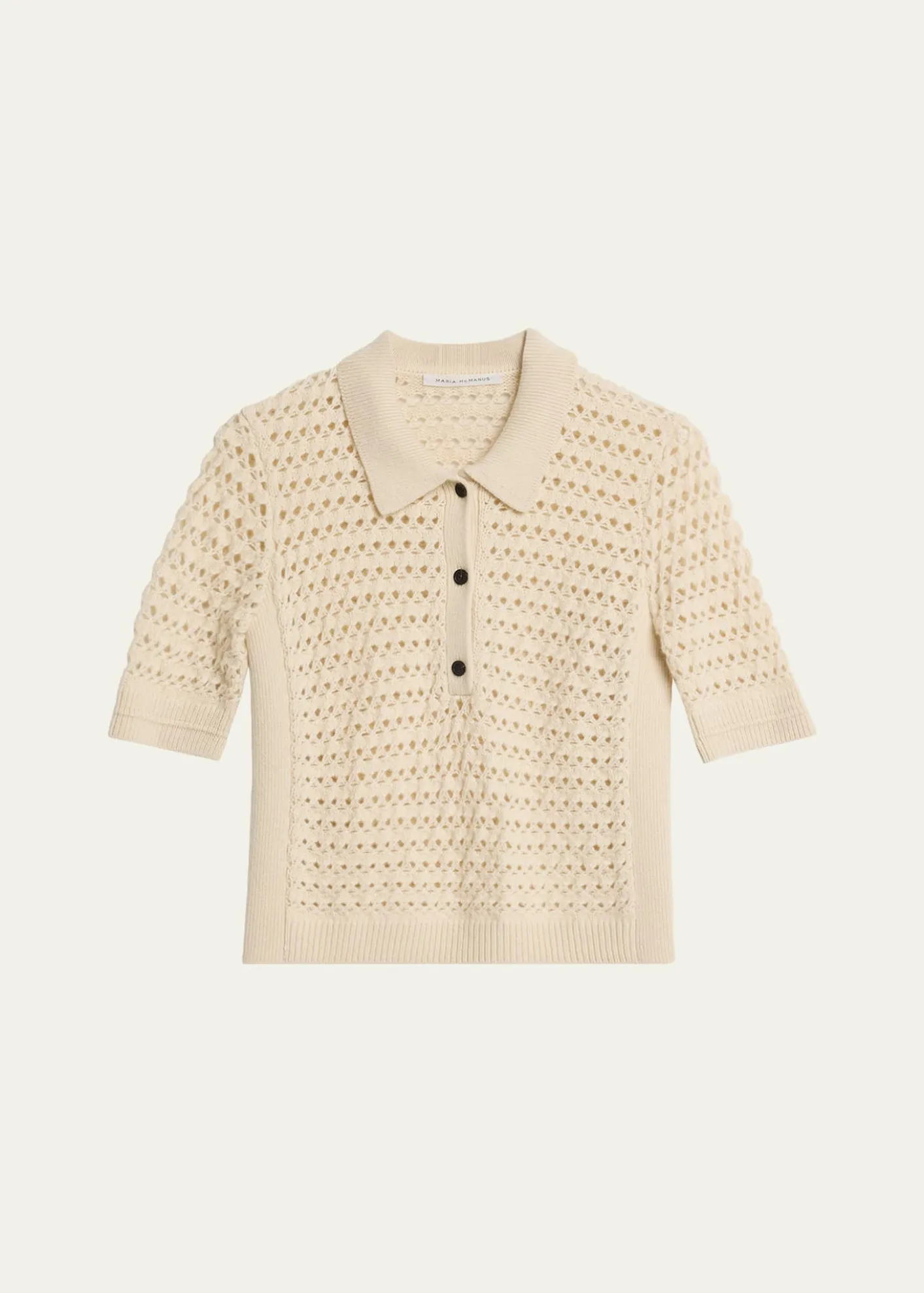 MARIA MCMANUSCashmere and Cotton Lace Crochet Polo Shirt