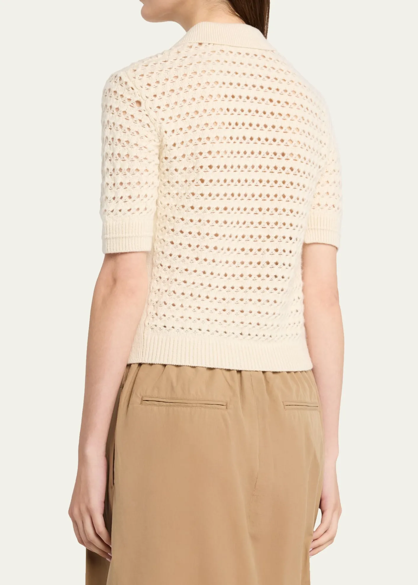 MARIA MCMANUSCashmere and Cotton Lace Crochet Polo Shirt