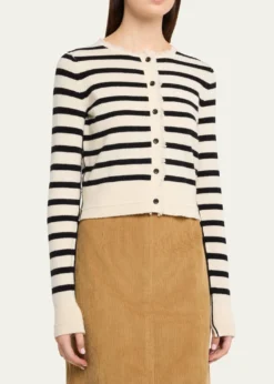 MARIA MCMANUSCashmere and Cotton Stripe Petite Fringe-Trim Cardigan
