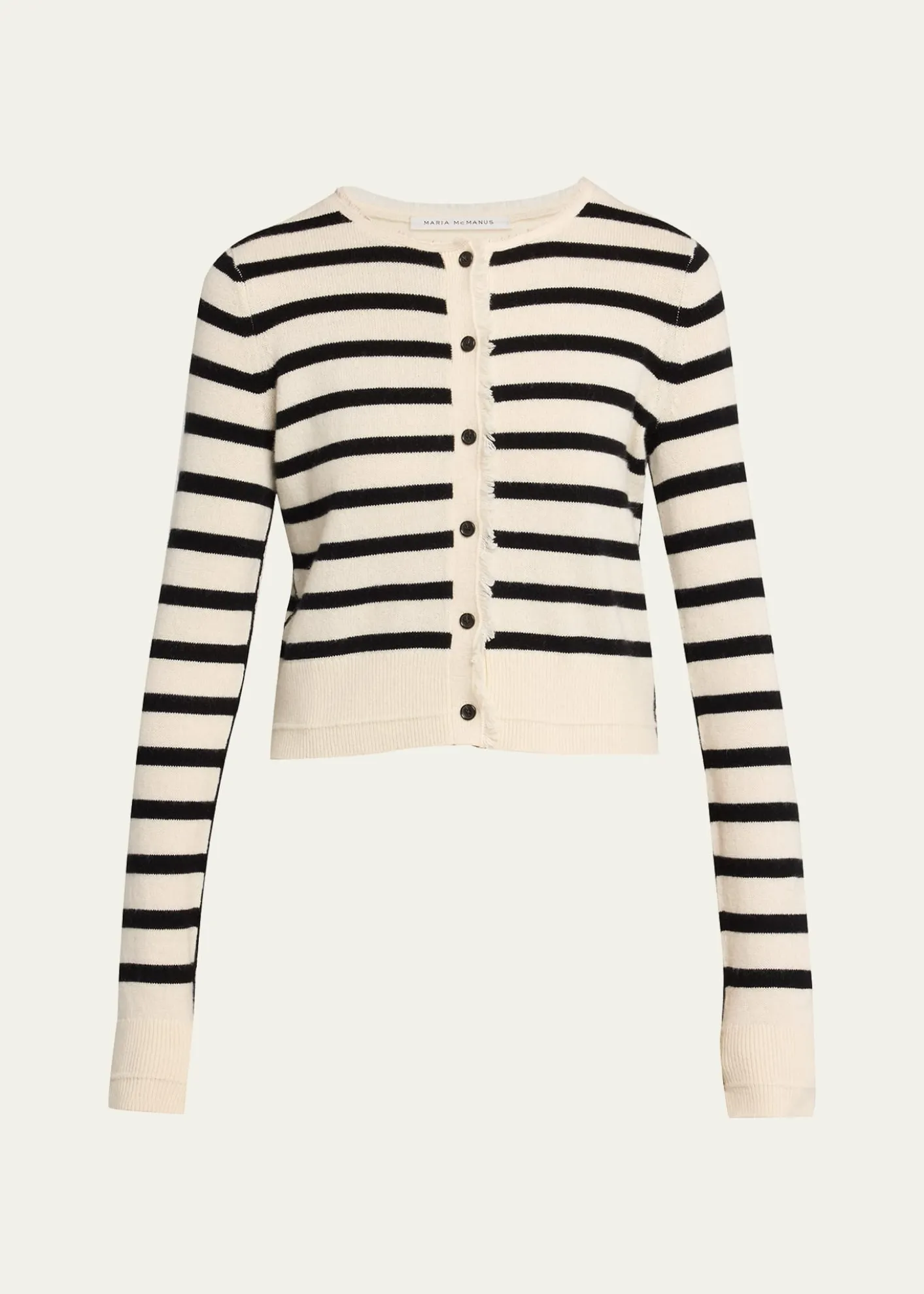 MARIA MCMANUSCashmere and Cotton Stripe Petite Fringe-Trim Cardigan