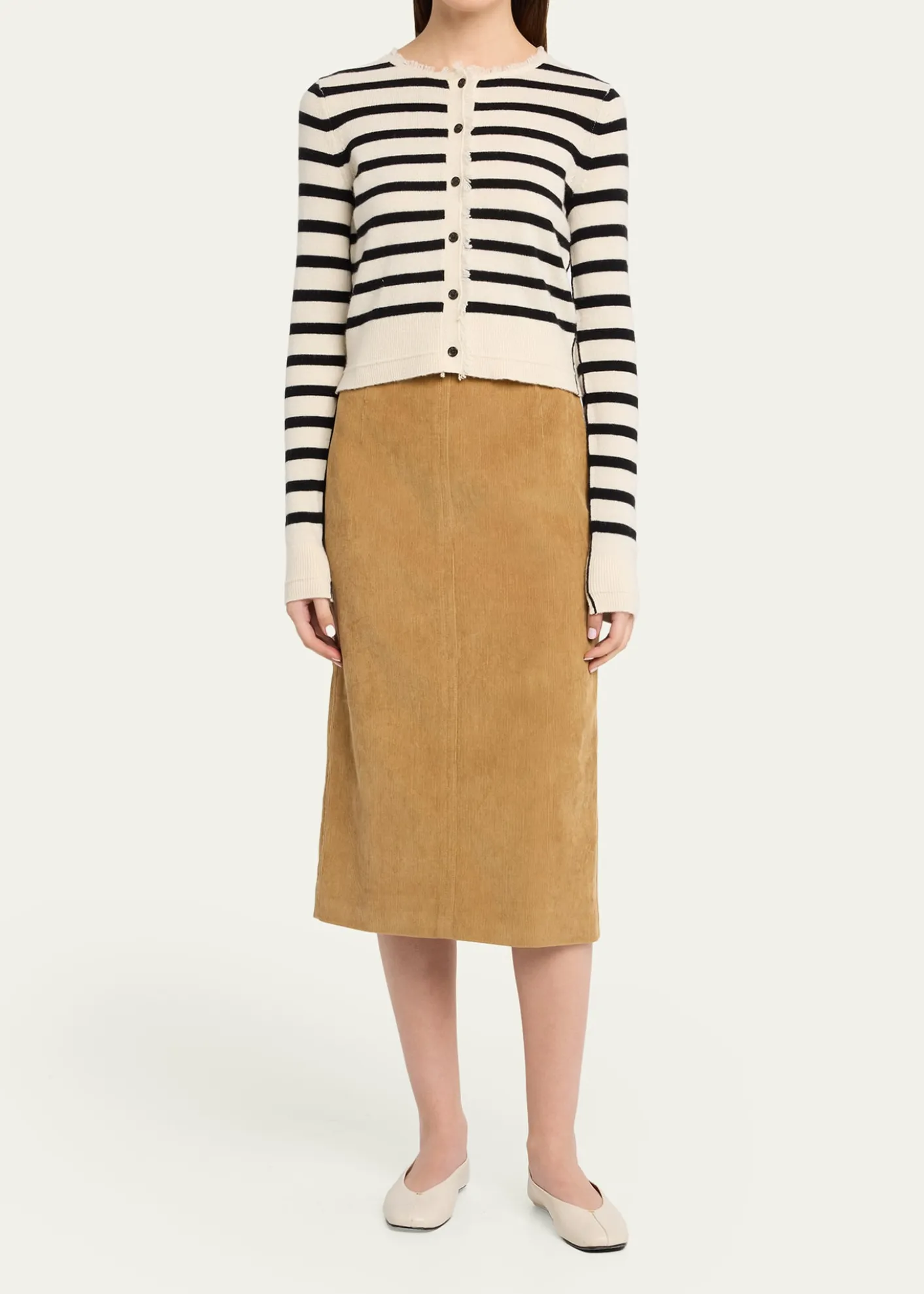 MARIA MCMANUSCashmere and Cotton Stripe Petite Fringe-Trim Cardigan